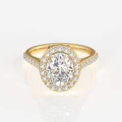 Oval Cut Moissanite Diamond Halo Engagement 18K Gold Ring