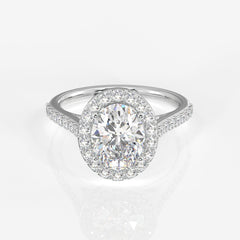 Oval Cut Moissanite Diamond Halo Engagement Sterling Silver Ring