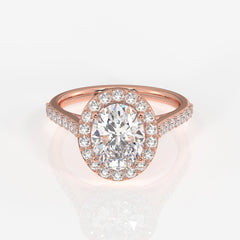 Oval Cut Moissanite Diamond Halo Engagement Sterling Silver Ring