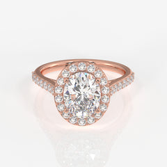 Oval Cut Moissanite Diamond Halo Engagement 18K Gold Ring