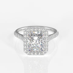 Radiant Cut Moissanite Diamond Halo Engagement 18K Gold Ring