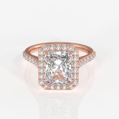 Radiant Cut Moissanite Diamond Halo Engagement Sterling Silver Ring