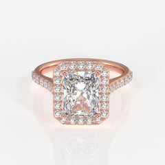Radiant Cut Moissanite Diamond Halo Engagement 18K Gold Ring