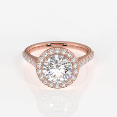 Round Cut Moissanite Diamond Halo Engagement Sterling Silver Ring