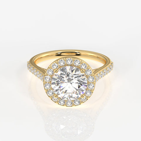Round Cut Moissanite Diamond Halo Engagement Sterling Silver Ring