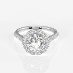 Round Cut Moissanite Diamond Halo Engagement Sterling Silver Ring