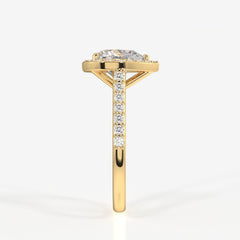 Heart Cut Moissanite Diamond Halo Engagement 18K Gold Ring