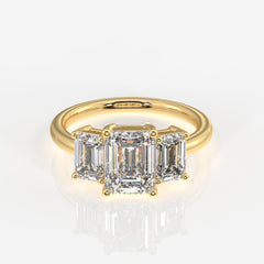 Emerald Cut Moissanite Diamond Three Stone Sterling Silver Ring