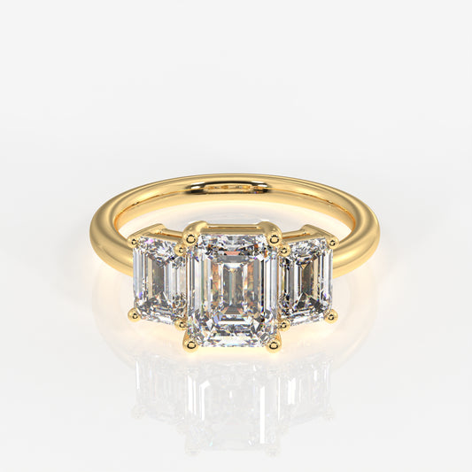 Emerald Cut Lab Grown Diamond Three Stone 18k Gold Ring