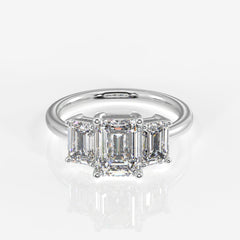 Emerald Cut Moissanite Diamond Three Stone Sterling Silver Ring