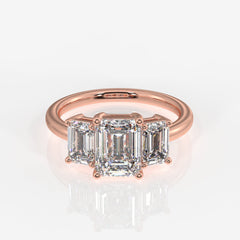 Emerald Cut Moissanite Diamond Three Stone Sterling Silver Ring