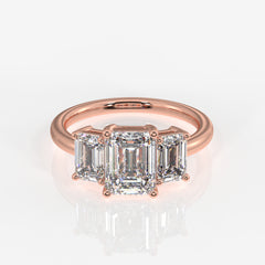 Emerald Cut Lab Grown Diamond Three Stone 14k Gold Ring