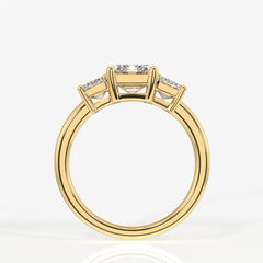 Emerald Cut Moissanite Diamond Three Stone Sterling Silver Ring