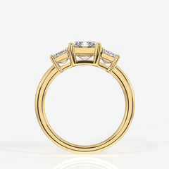 Emerald Cut Lab Grown Diamond Three Stone 14k Gold Ring