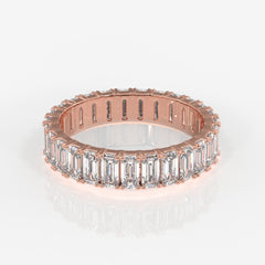 Emerald Cut Moissanite Diamond Eternity Sterling Silver Band Ring