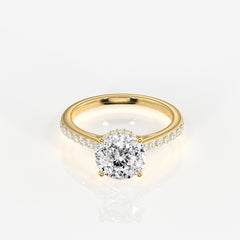 Portuguese Cut Moissanite Diamond Hidden Halo Sterling Silver Ring