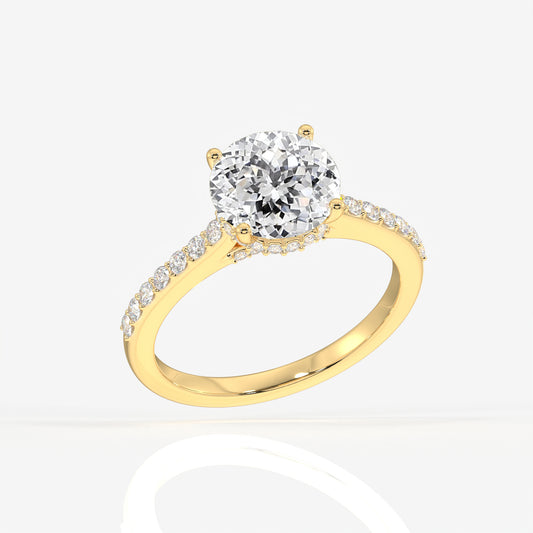Portuguese Cut Lab Grown Diamond Hidden Halo 14k Gold Ring
