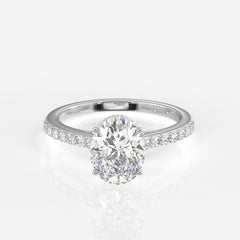 Oval Cut Moissanite Diamond Hidden Halo Sterling Silver Ring
