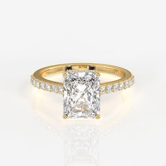 Radiant Cut Moissanite Diamond Hidden Halo Sterling Silver Ring