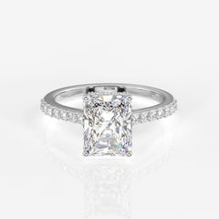 Radiant Cut Moissanite Diamond Hidden Halo Sterling Silver Ring