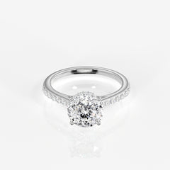 Portuguese Cut Moissanite Diamond Hidden Halo Sterling Silver Ring