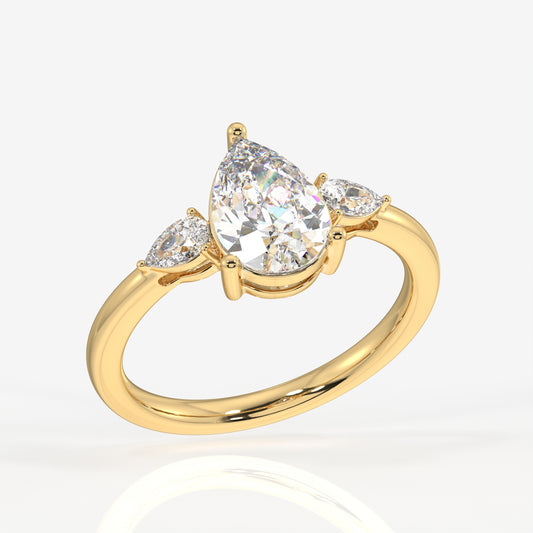 Pear Cut Lab Grown Diamond Three Stone 18k Gold Ring