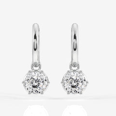 Portuguese Cut Moissanite Diamond Dangle 18K Gold Earrings