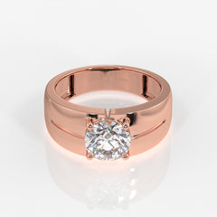 Round Moissanite Diamond, Simple Classic Men's 18k Gold Ring