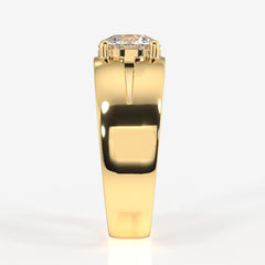 Round Moissanite Diamond, Simple Classic Men's 18k Gold Ring