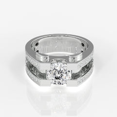 Portuguese Cut Moissanite Diamond, Albert Men's Sterling Silver Ring