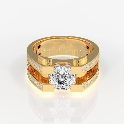 Portuguese Cut Lab Grown Diamond Men's 14K Yellow Gold Ring
