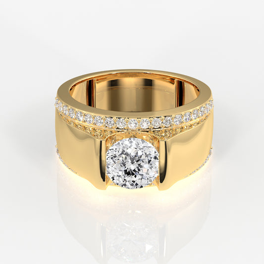 Portuguese Cut Lab Grown Diamond Men's 14K Yellow Gold Ring