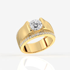 Portuguese Cut Lab Grown Diamond Men's 14K Yellow Gold Ring