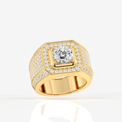 Portuguese Cut Lab Grown Diamond Men's 14K Yellow Gold Ring