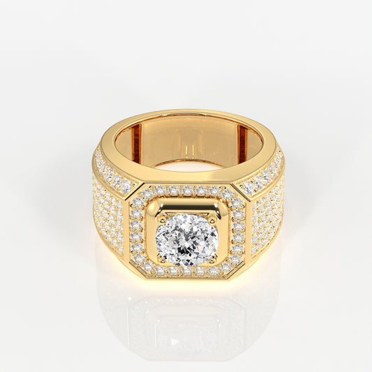 Portuguese Cut Lab Grown Diamond Men's 14K Yellow Gold Ring