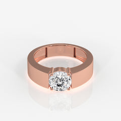 Portuguese Cut Moissanite Diamond, Simple Classic Men's Sterling Silver Ring