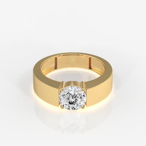 Portuguese Cut Moissanite Diamond, Simple Classic Men's 14K Gold Ring