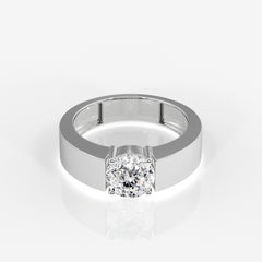 Portuguese Cut Moissanite Diamond, Simple Classic Men's Sterling Silver Ring
