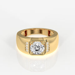 Portuguese Cut Lab Grown Diamond Men's 14K Yellow Gold Ring