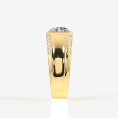 Portuguese Cut Moissanite Diamond, Men' s Unique Engagement Sterling Silver Ring