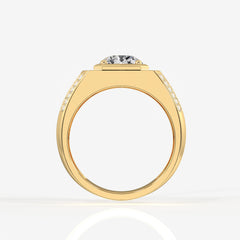 Portuguese Cut Moissanite Diamond, Men' s Unique Engagement Sterling Silver Ring