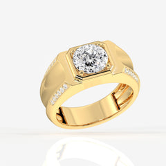 Portuguese Cut Moissanite Diamond, Men' s Unique Engagement Sterling Silver Ring