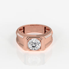 Portuguese Cut Moissanite Diamond, Men' s Unique Engagement Sterling Silver Ring