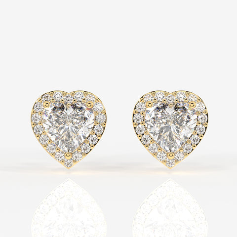 Halo Heart Cut Lab Grown Diamond Stud 14K Gold Earrings
