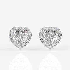Halo Heart Cut Moissanite Diamond Stud Sterling Silver Earrings