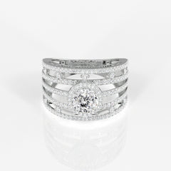 Portuguese Cut Moissanite Diamond Cocktail Sterling Silver Ring