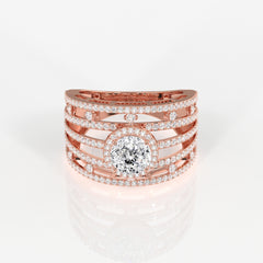 Portuguese Cut Moissanite Diamond Cocktail Sterling Silver Ring