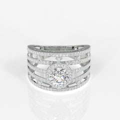 Round Cut Lab Grown Diamond Cocktail 14K Gold Ring