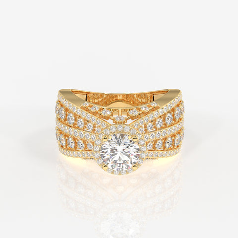 Women's Round Cut Lab Grown Diamond Cocktail 14K Gold Ring