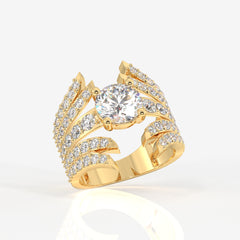 Round Cut Lab Grown Diamond Cocktail 14K Gold Ring